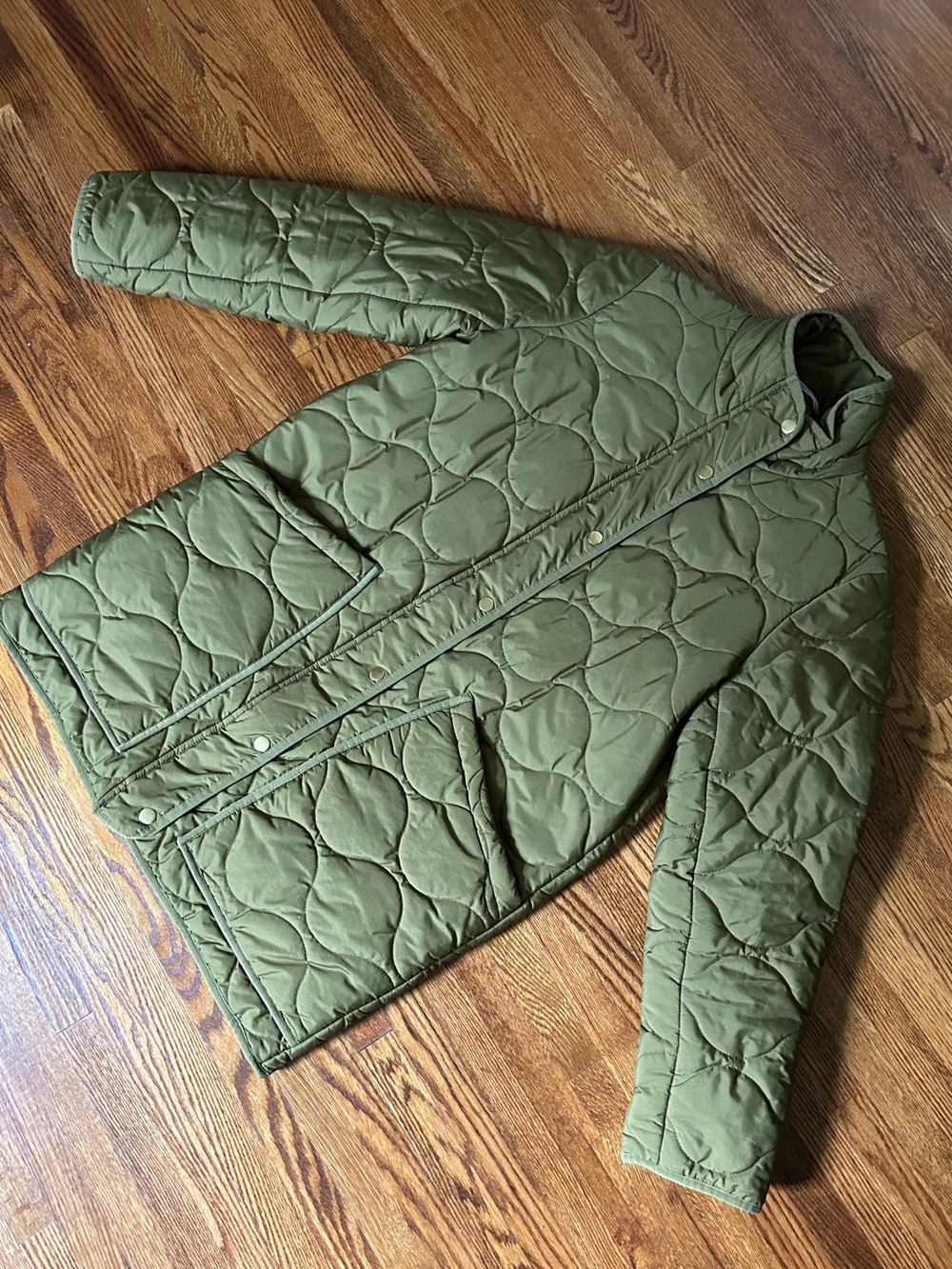 J. Crew Signature Puffer Olive Green Quilted Snap-Front Jacket Women Small